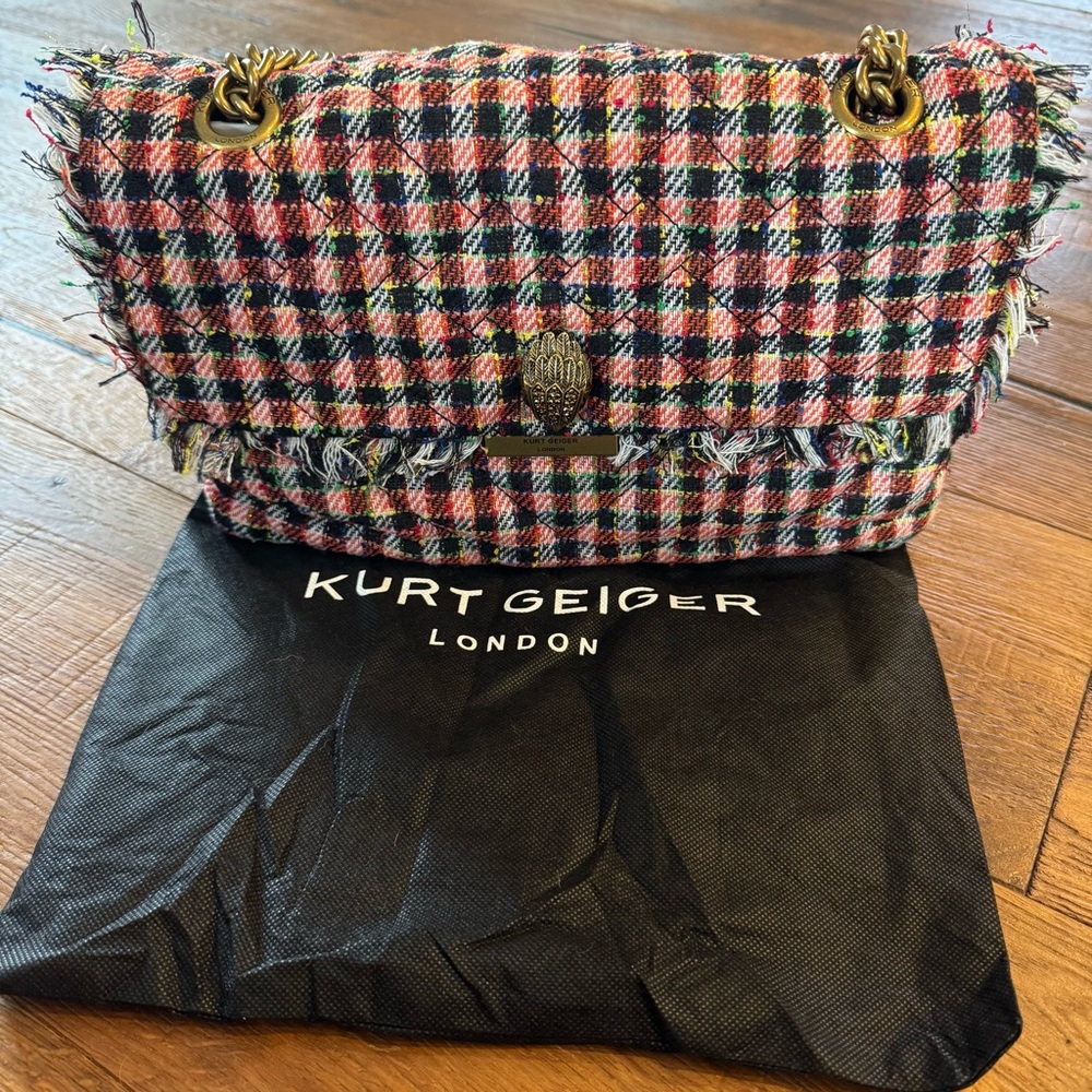 Kurt Geiger Multicolor Plaid Shoulder Bag with Gold Chain - Picture 11 of 11